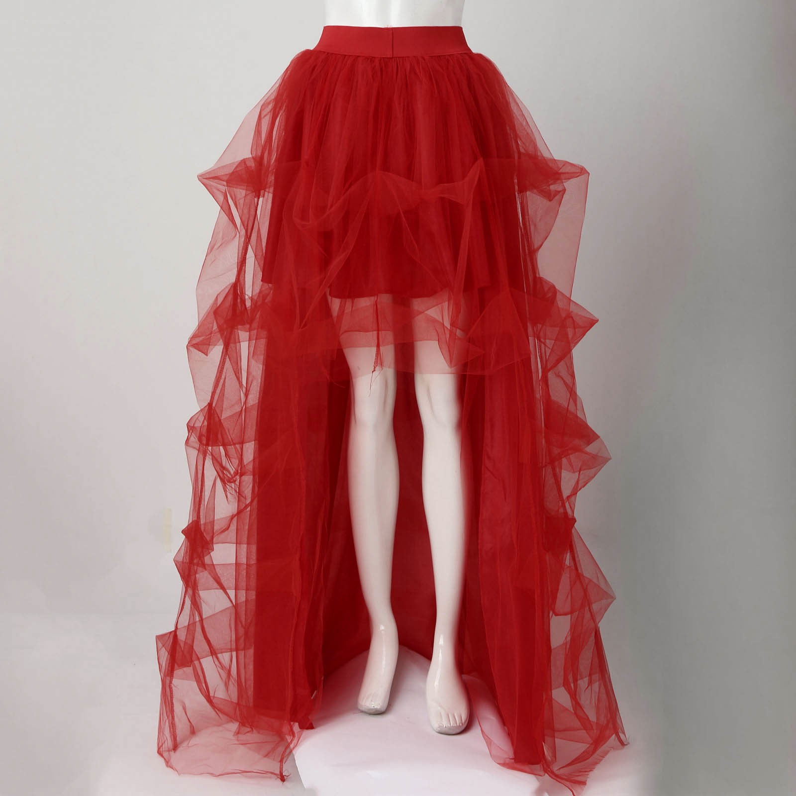 thumbnail image 4 of Falda de tul de cintura alta para mujer - Faja elástica, falda burbuja informal de malla, 5 tallas, 130 cm de largo, 4 of 5